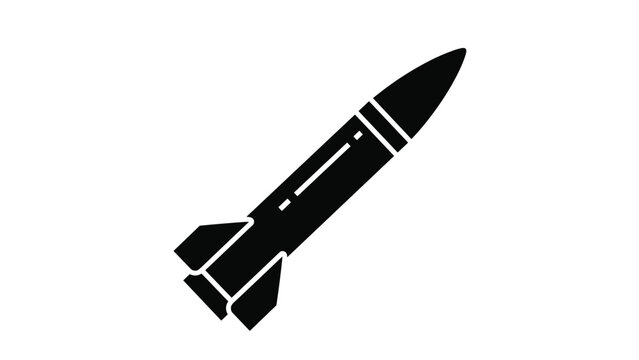 Black silhouette of a powerful rocket launching diagonally across a white background representing speed and a business start up.