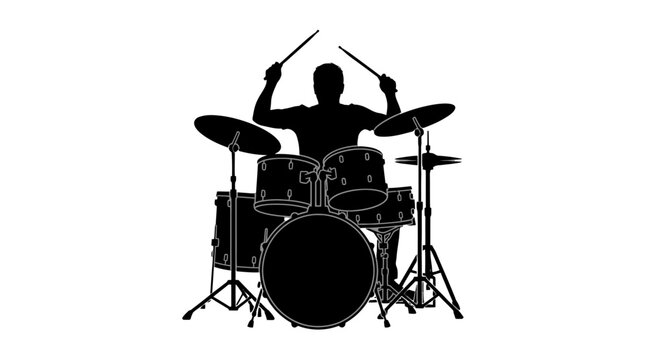Drummer Playing Drum Set Silhouette.