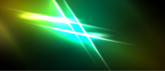 Naklejka premium Abstract green light streaks, vibrant energy, dynamic composition. Bright flares create intense visual impact, modern aesthetic.