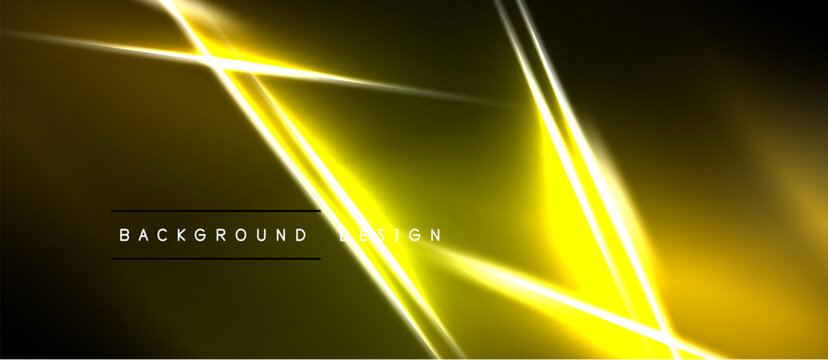 Abstract yellow neon lines over dark background. Geometric shapes create dynamic visual effect. Modern design element.
