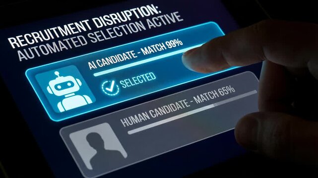 AI candidate recruitment automation risk job displacement selection disruption digital interface match percentage technology finger touch