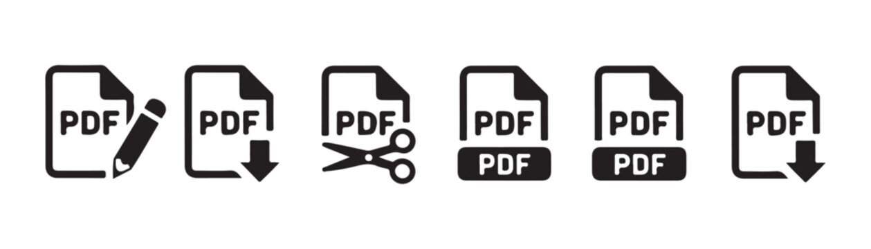 Portable document format icons for editing cutting and downloading digital files for office work efficiency.