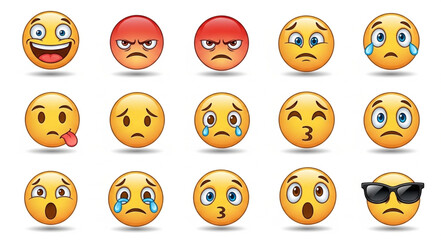 Obraz premium Collection of expressive emoji faces showing various emotions and feelings.