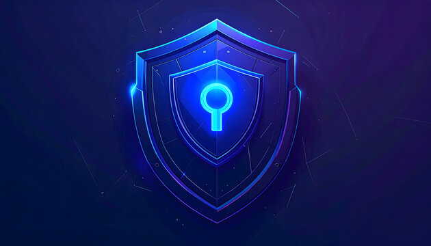 
A glossy 3d vector illustration of a security lock and keyhole symbol on a blue abstract background with light effects for web business and computer communication design