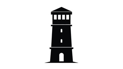 A stark black lighthouse stands prominently against a white background silhouette © Nurunnar