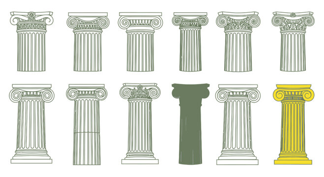 Classical Architectural Columns Collection: Doric, Ionic, Corinthian Styles