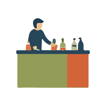 Bartender Working at a Bar Counter