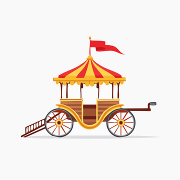 Vintage Circus Wagon with Red and Yellow Striped Canopy