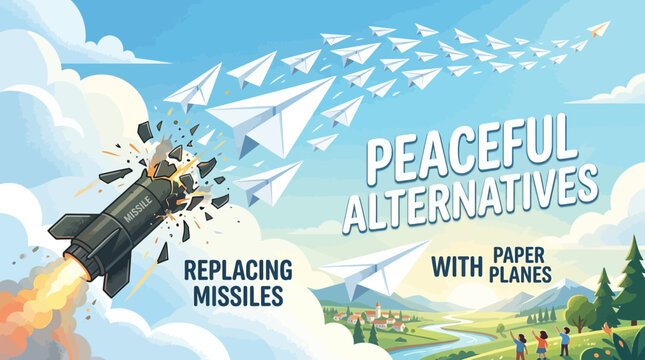 Peaceful Alternative with Paper Planes Replacing Missiles.