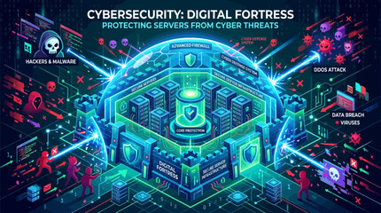 Fototapeta premium Digital Fortress Cybersecurity Concept with Data Protection.