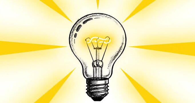 Illuminated light bulb radiating bright yellow rays, symbolizing inspiration and creativity