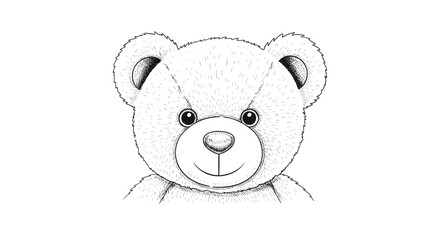 Obraz premium Detailed black and white stippled drawing of a teddy bear head with a friendly expression on a clean white background.