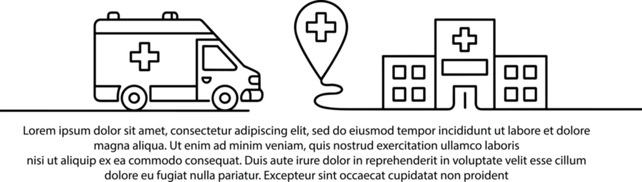 Medical and emergency services vector icons with ambulance and hospital
