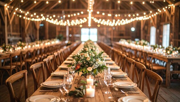 An empty wooden table and chairs sit within the luxury interior design of a modern restaurant dining room
