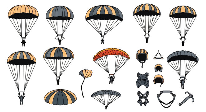 Parachutes featuring orange accents are arranged for professional.