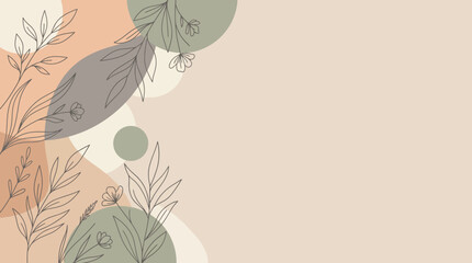Soft botanical illustration featuring leaves, stems and a beige abstract floral pattern. © Kyle