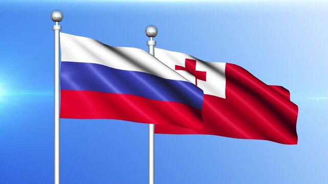 Russia and Tonga National Flag Waving on Pole Loop