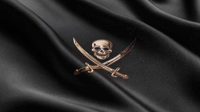 Pirate Flag in Dark Winds: The iconic pirate flag billows in the wind, its menacing skull and crossbones a symbol of adventure and rebellion. A dark background adds a sense of mystery and danger.