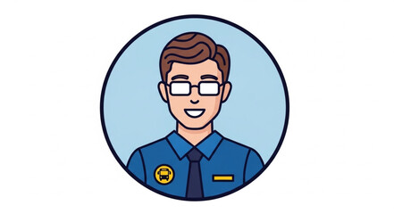 Fototapeta premium Illustration of a Friendly Male Security Guard with Glasses.