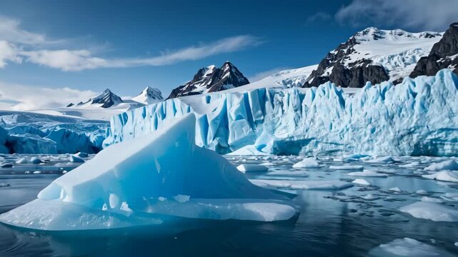 Majestic Glaciers and Icebergs in Polar Landscape.