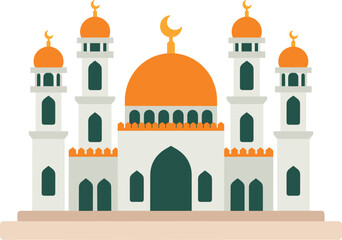 Islamic mosque illustration with domes and minarets, religious architecture vector design flat style building © Masum
