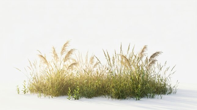 Green grassy plants with tall reeds on ground