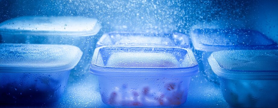 Ice Cube in Box: A close-up shot of ice cube in the box, water vapour rising to create a visually striking effect.