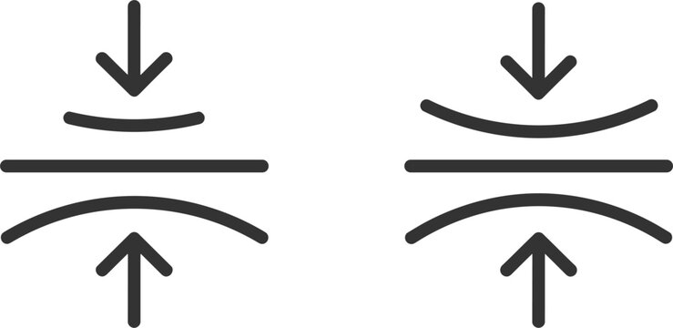 Compression arrows icon set, pressure force direction symbols simple black line vector illustration design