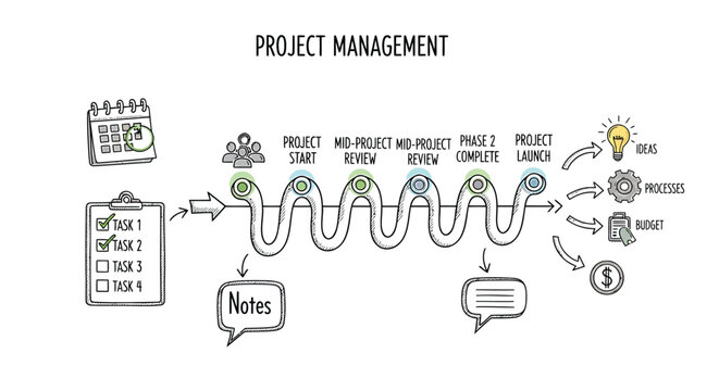 Project management workflow, business process, vector illustration, infographic template