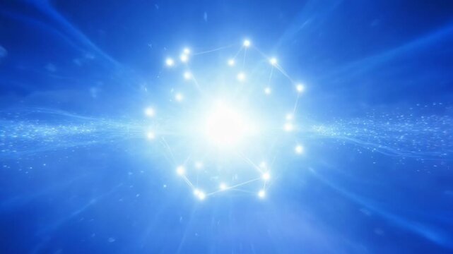 Deep blue cosmic wave of light particles and abstract clouds