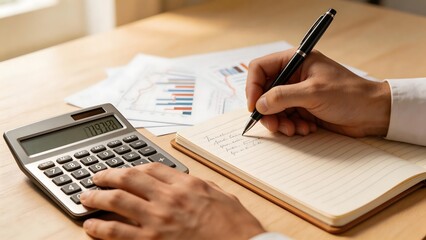 Naklejka premium Person working with calculator and documents