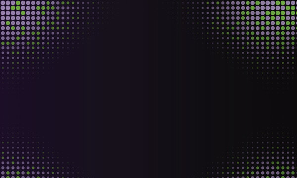 Abstract gradient of purple and green dots fading into a dark background