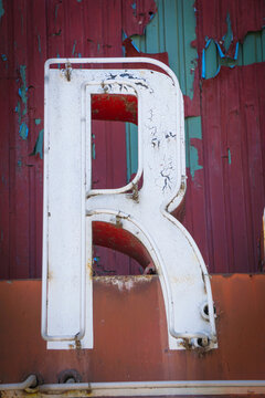 Old retro vintage neon letter sign