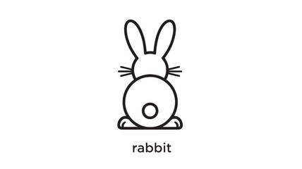 Fototapeta premium Rabbit animal doodle icon with simple line art, cute face and paws, and playful whisker marks on white background featuring bunny, cartoon, sketch