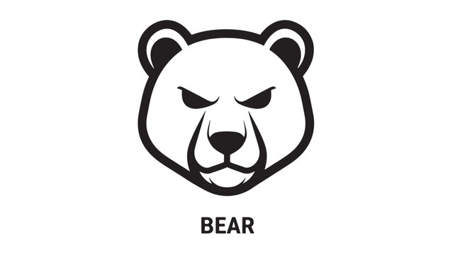 Bear face logo icon with black outline and fierce eyes, minimalist vector style for branding and sports mascots featuring mascot, emblem, typography
