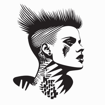 Punk Rock Style Portrait Vector Isolated on White Background