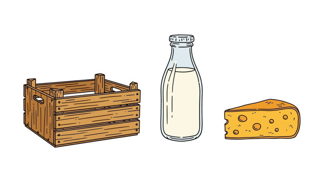 Milk bottle and cheese basket.