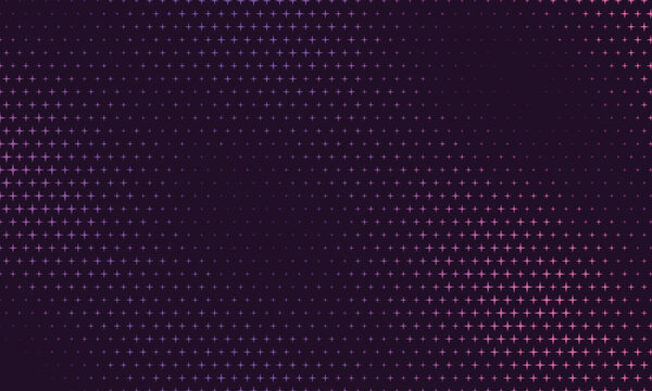 Gradient of shimmering four-pointed stars on a dark purple background, abstract pattern