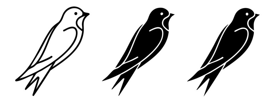 Perched swallow bird icons in minimalist outline and solid black styles
