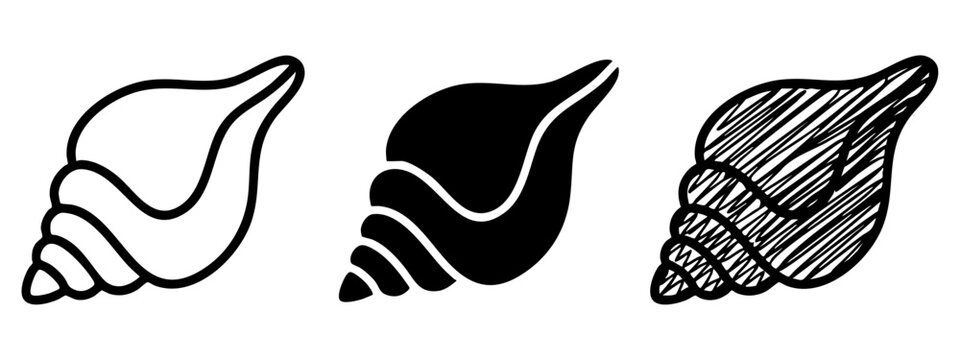 Spiral seashell icon set, marine nature symbols for beach and ocean themes