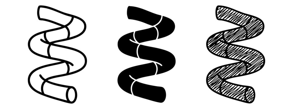 Zig-Zag Water Slide Icon Set in Three Styles - Outline, Silhouette, and Hand-Drawn Sketch