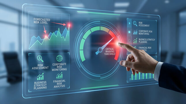 Strategic financial forecasting for risk assessment and corporate management showing critical warning threshold analysis with monitoring visualization for business planning