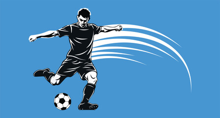 Fototapeta premium football world championship 2026 Of a soccer player in mid-air kick, blue background