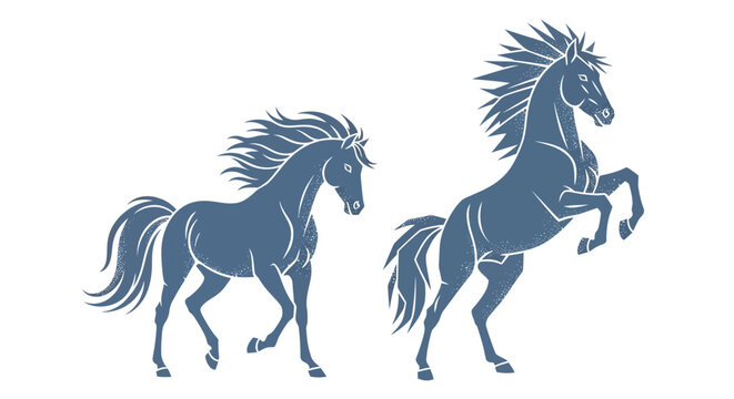 Two horses in dynamic motion stance.