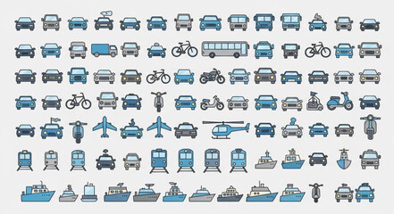 Collection of various transportation vehicles and modes of transport. © Qtyp