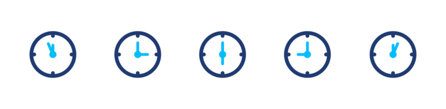Clock variations icon set. time, hour, minute, watch, schedule. solid style icon collection.