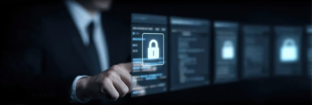 The defense alerts for a breach as a hacker launches a cyber attack, while the security software tries to ensure data safety.