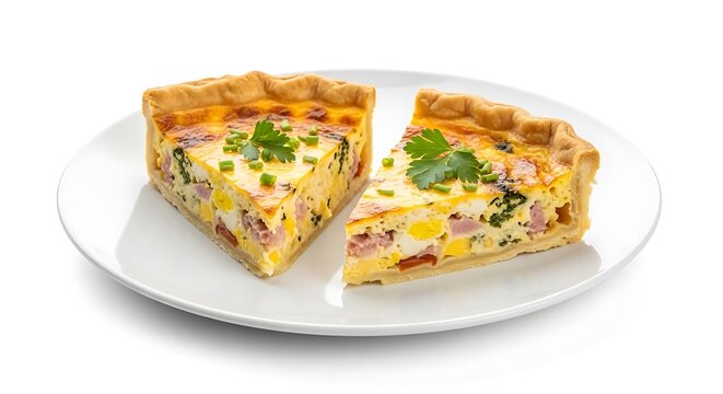Quiche Lorraine on White Plate Isolated