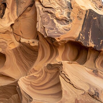 A close-up of a rock formation with smooth, swirling patterns