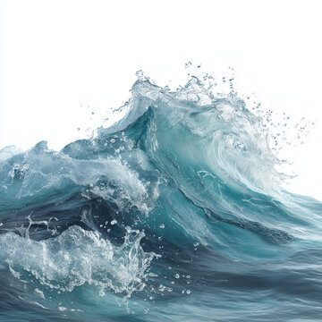 Blue ocean wave splash with transparent water effect isolated on white background